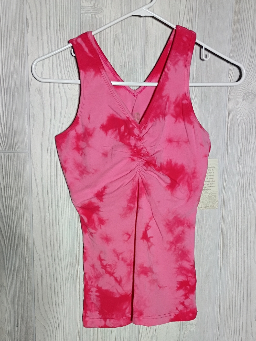 NWT: Marika Tie-Dye V-Neck Ruched Active Tank W/ Shelf Bra
